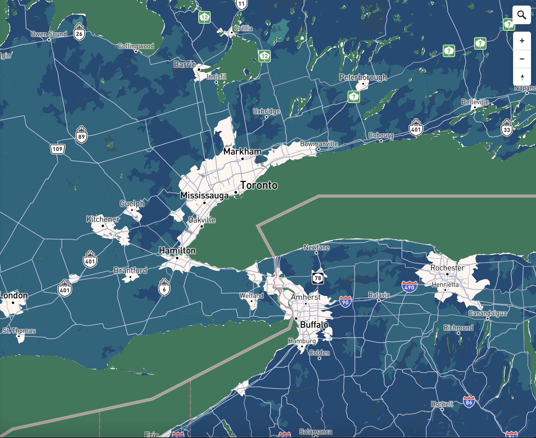 Deep Blue-Green Toronto Edition: Modified the color schemes for Greenspace color and Water color.